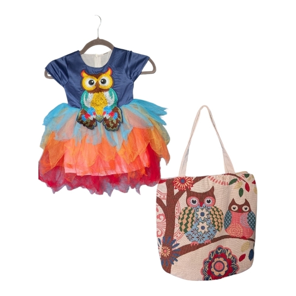 🎃 3 - 4Y • Mini Berni • Owl Dress & Matching Tote Bag - Unique Costume Set